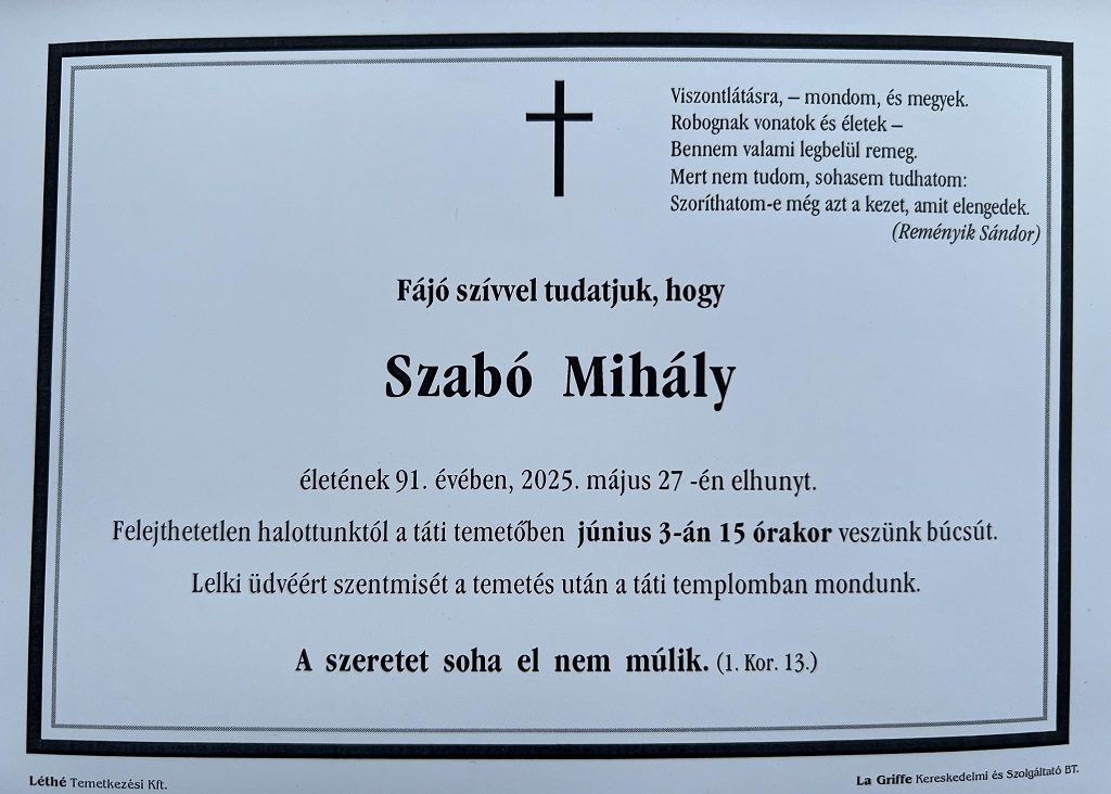 szabo mihaly gyaszhir