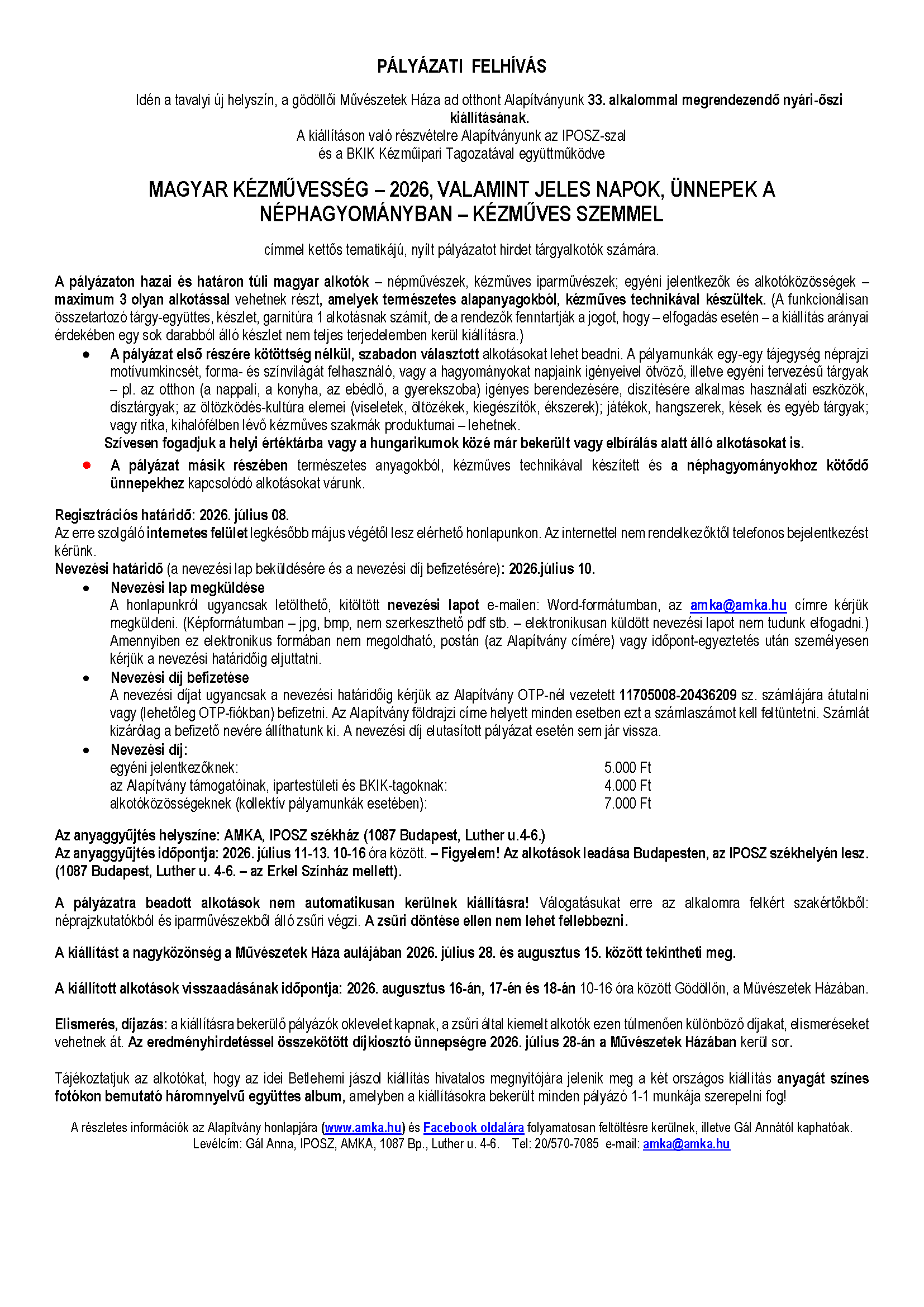 AMKA pályázati felhívás 2026 nyár